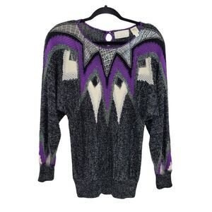 Vtg 80's Cache Sweater Funky Rocker Statement‎ Multimedia Geometric Blk Sz S